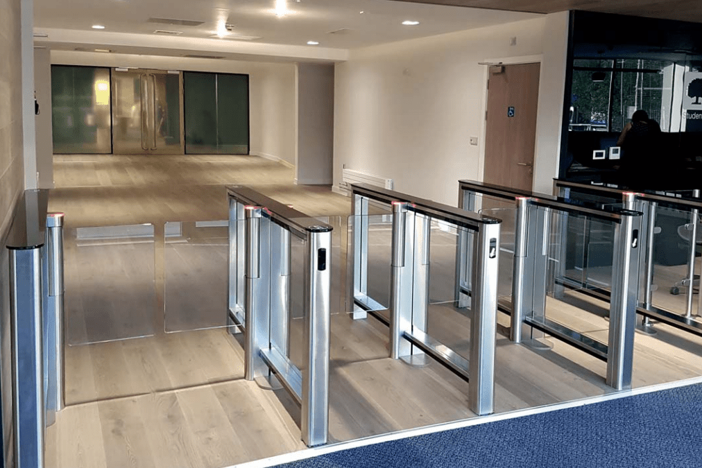 Turnstile swing gate placed in the entrance hallway inside the building